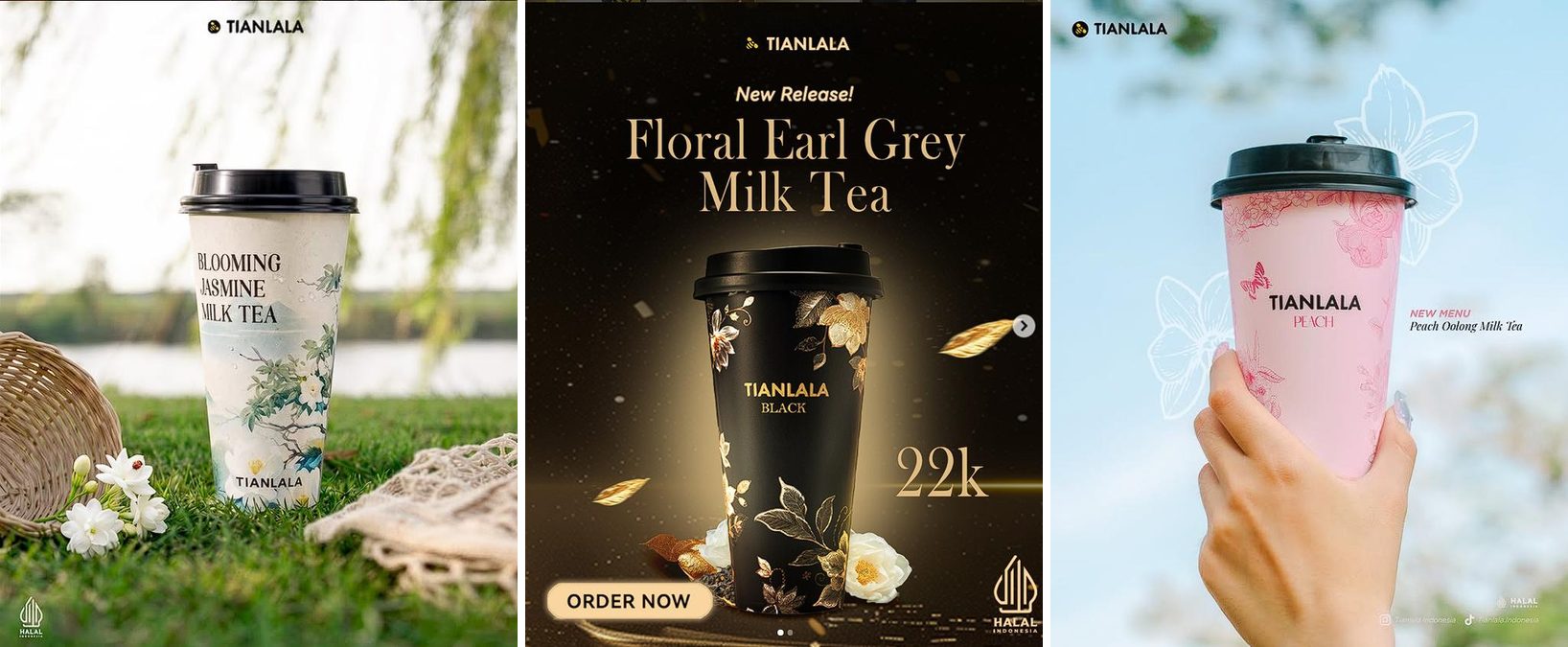 Blooming Jasmine Milk Tea, Floral Earl Grey Milk Tea, dan Peach Oolong Milk Tea